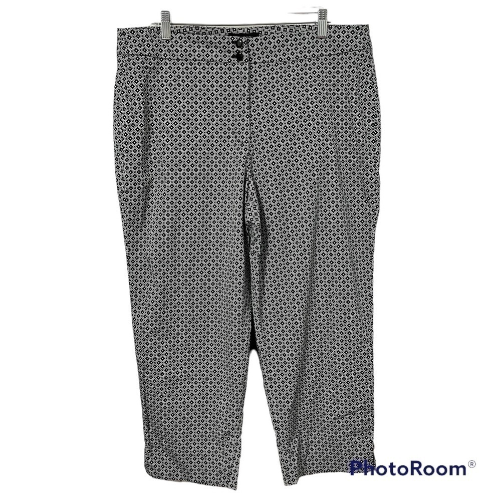 TALBOTS Black White Geometric Print Tapered Hem Cropped Heritage Pants Size 14